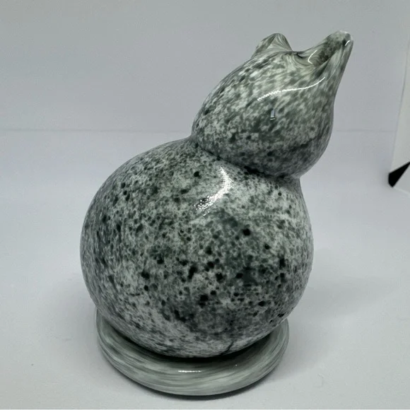 Rare INKERI TOIKKA Nuutajarvi Cat Glass Art Vintage Marble Pattern, Finland